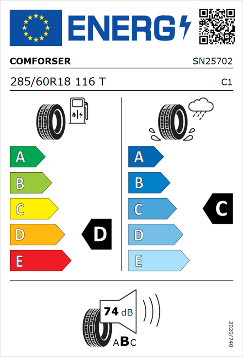 Tyre Label for Comforser CF1000 285/60R18 116T