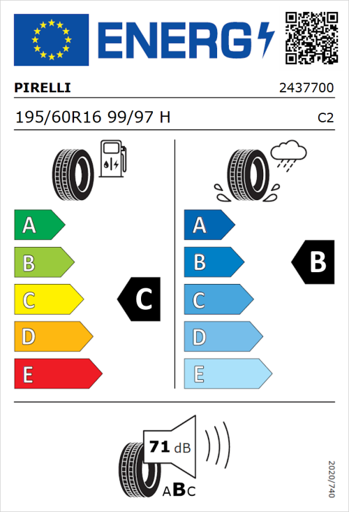Tyre Label for Pirelli Carrier 195/60R16 99/97H