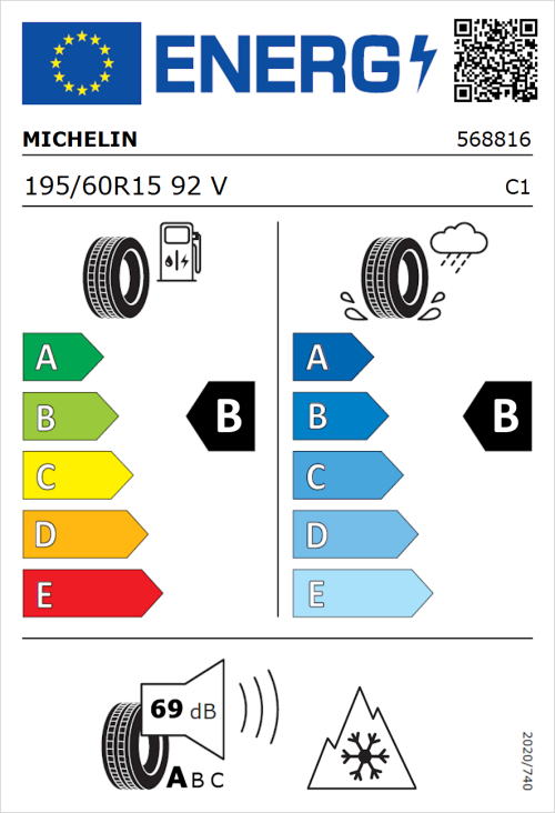 Tyre Label for Michelin CrossClimate 2 195/60R15 92V