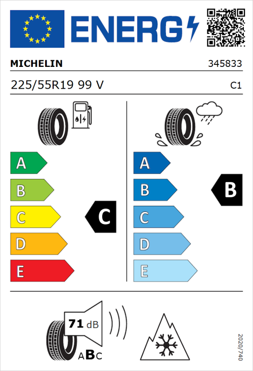 Tyre Label for Michelin CrossClimate 2 225/55R19 99V
