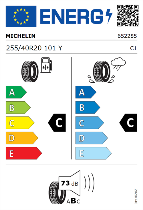 Tyre Label for Michelin Pilot Sport Cup 2 255/40R20 101Y