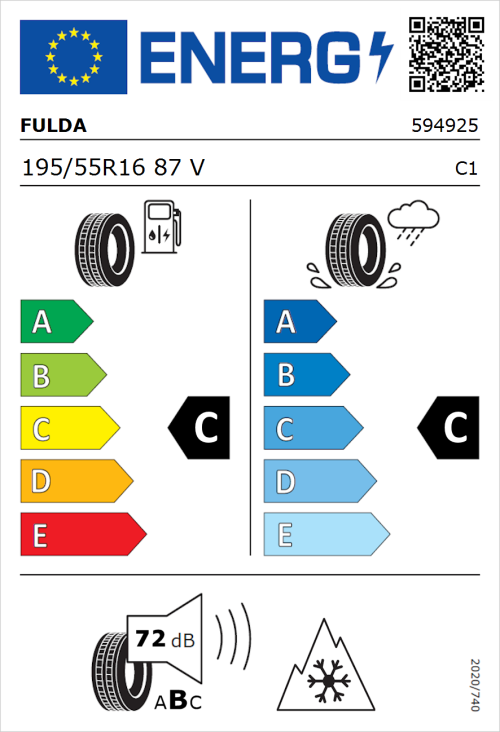 Tyre Label for Fulda MultiControl 195/55R16 87V