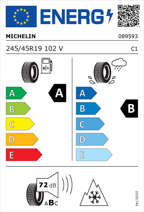 Tyre Label for Michelin CrossClimate 2 245/45R19 102V