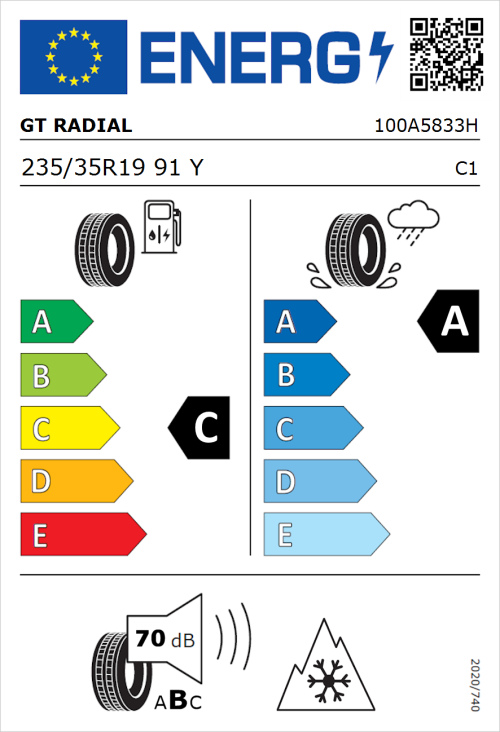 Tyre Label for GT Radial Climate Active 235/35R19 91Y