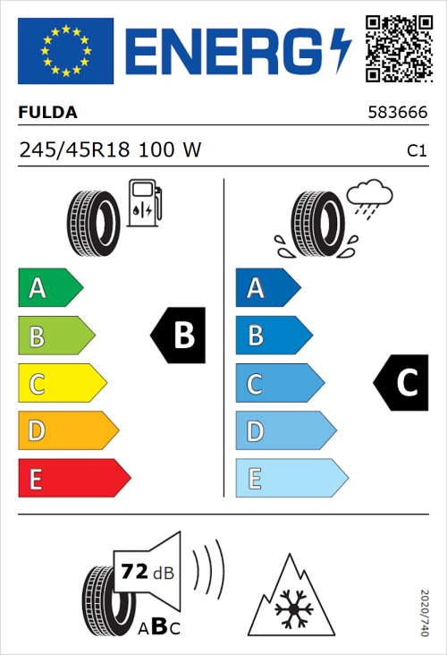 Tyre Label for Fulda MultiControl 245/45R18 100W