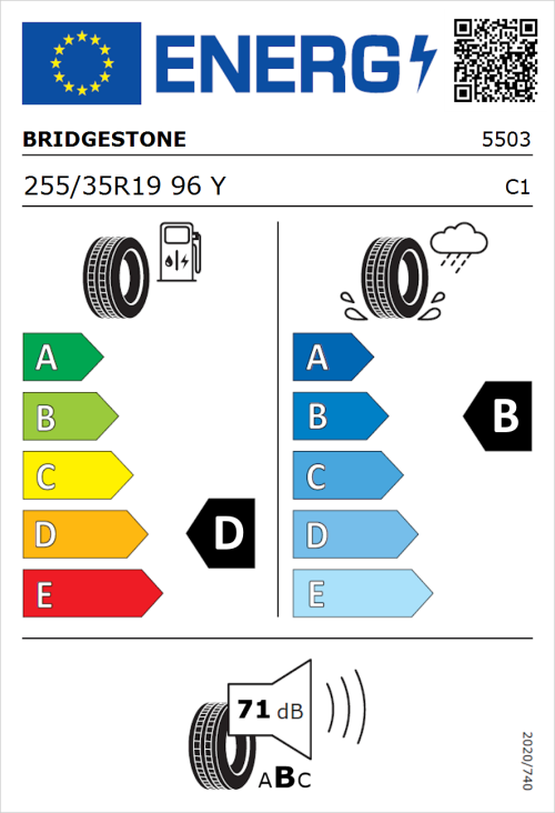 Tyre Label for Bridgestone Potenza S001 255/35R19 96Y